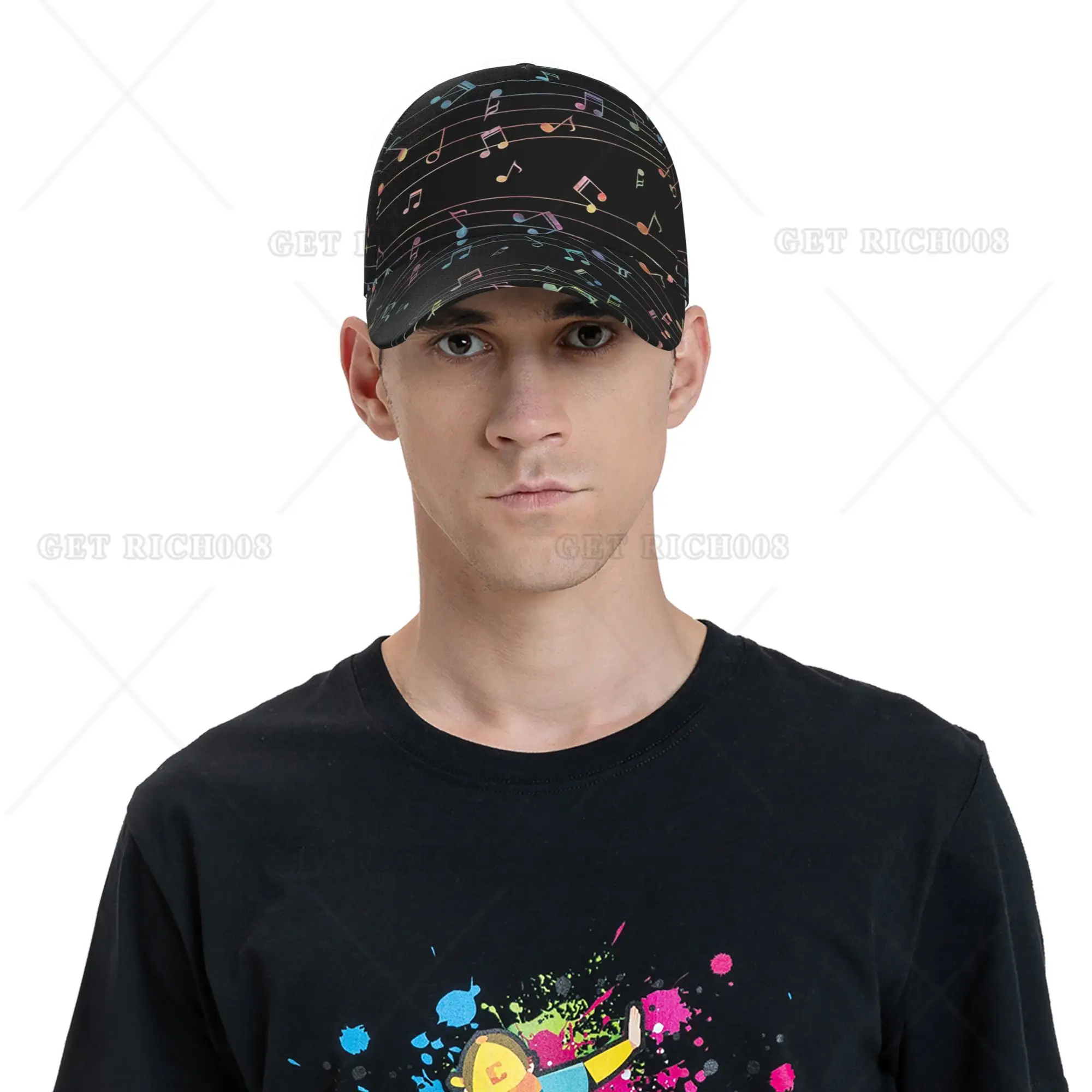 Gorra de béisbol con notas musicales de neón para hombres y mujeres, gorro de papá ajustable, colorido, a la moda, para deportes, Camping, concierto, tamaño impreso