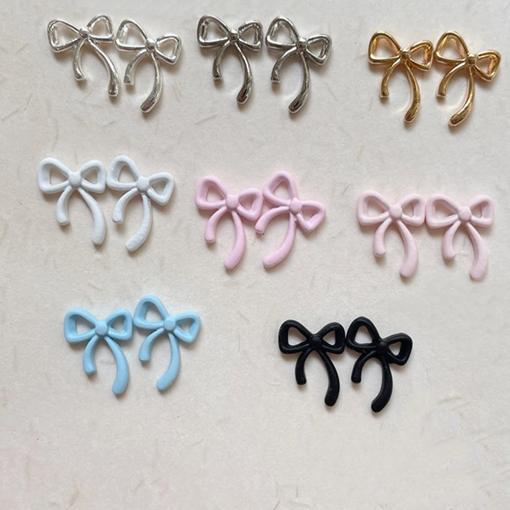 10pcs Korea Bows Ribbon Nail Art Charm 3D Metal Alloy Colorful Long Ribbon Nail Decoration DIY Luxury Cute Nail Accessories