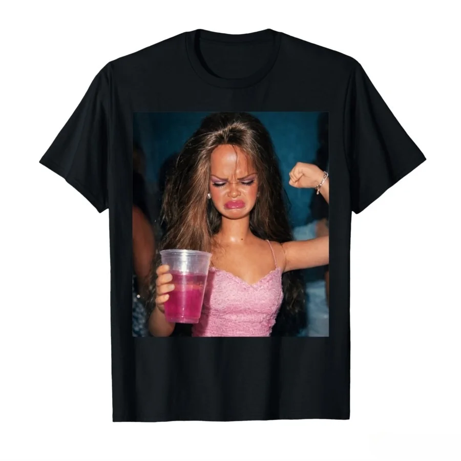 Stressed Crying Party Doll Meme Graphic T Shirt Funny Sarcastic Humor Print Unisex Casual Short Sleeve Summer Daily Wear Tee Top