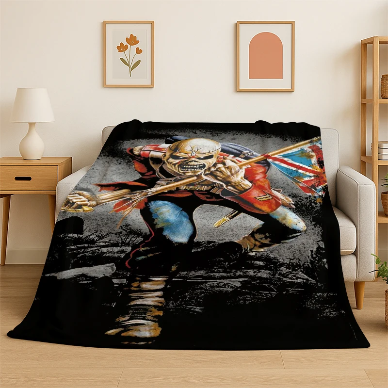 3D I-Iron Maiden Metal Band Flannel Blanket Soft Warm Throw Blanket for Bedroom Living Room Bed Travel Camping Picnic Gift