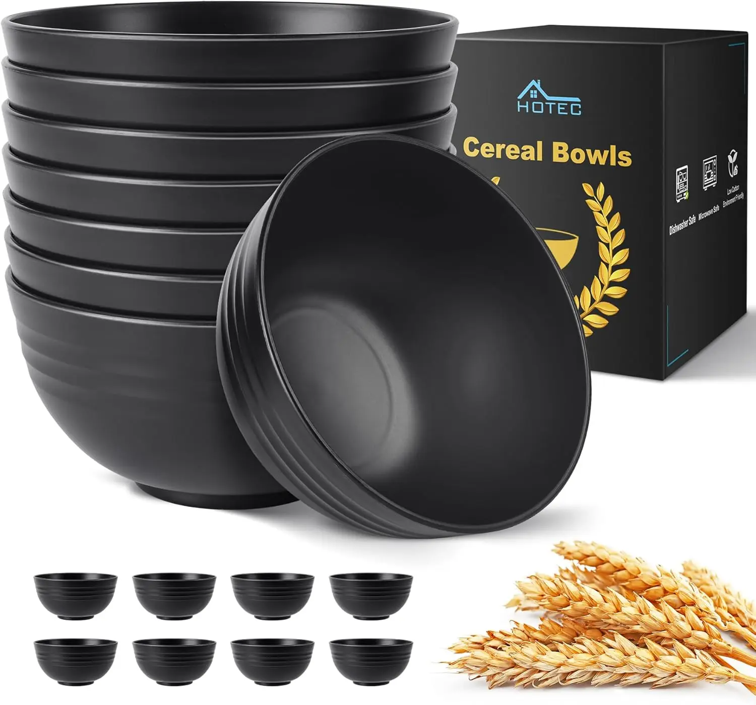 

Unbreakable Wheat Straw Cereal Bowls Set of 8, Microwave & Dishwasher Safe, 26oz Black