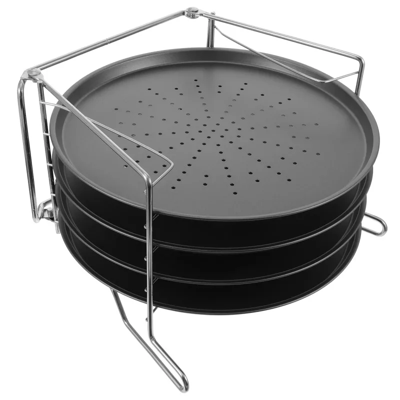 4-Layer 12 Inch Carbon Steel Non-Stick Pizza Baking Pan Round Mesh Pizza Tray Plate Baking Rack Kitchen Baking Tools