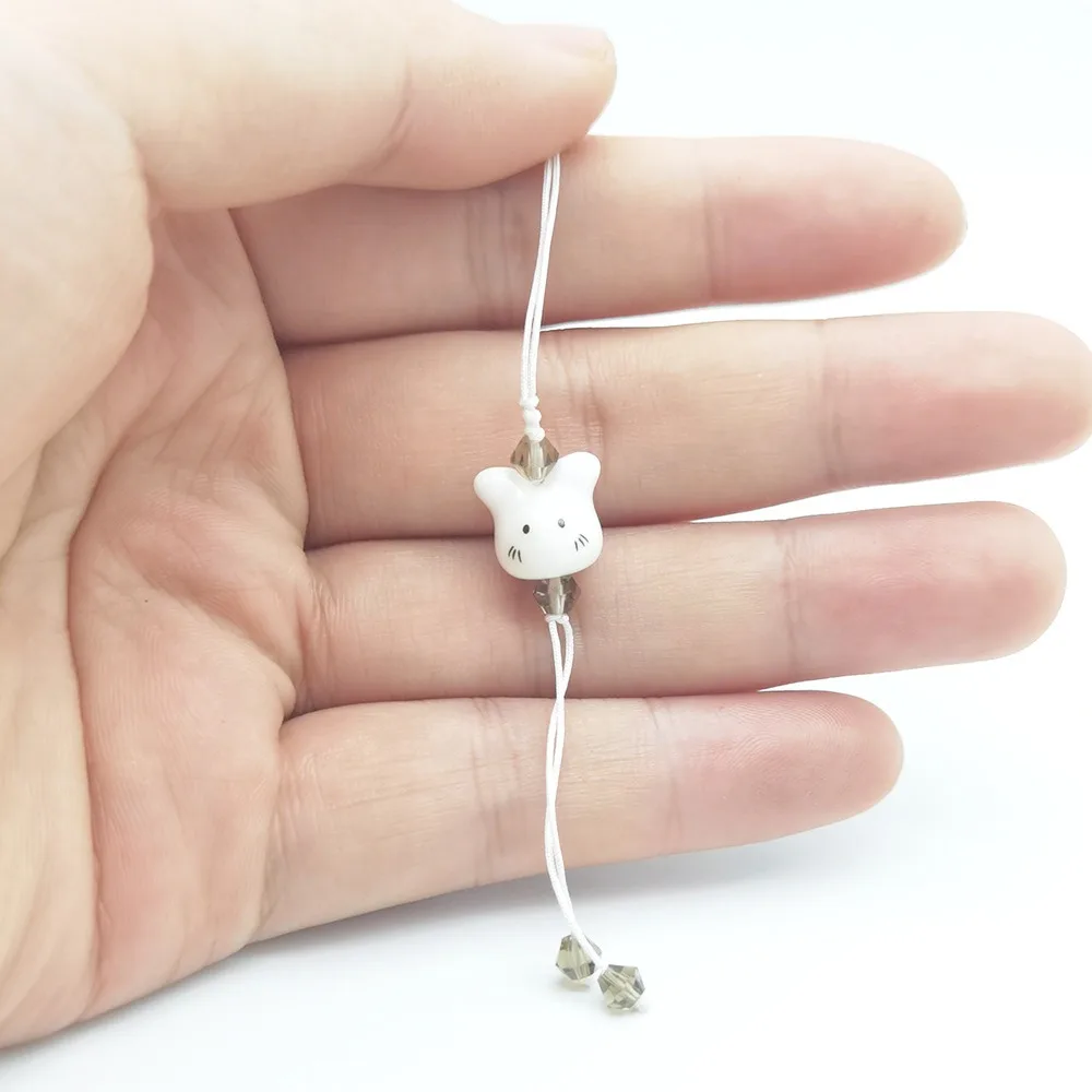 

Backpack Ceramic Bunny Pendant Hanging Rope Mobile Lanyard Phone Keychain Beaded Rabbit Head Phone Charm Strap Bag Charm