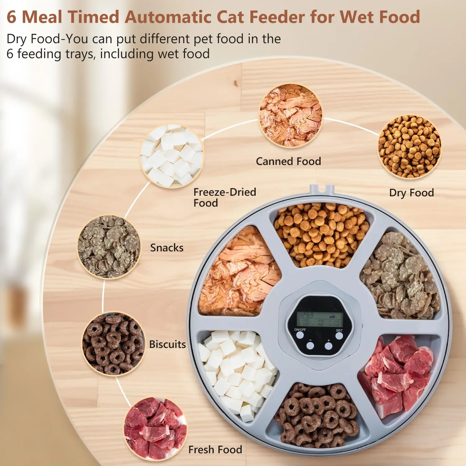 التلقائي 6 وجبات الكلب القط الجاف الرطب الغذاء موزع توقيت تغذية الحيوانات الأليفة السلطانيات الأطعمة الطازجة المبردة الحاويات اللاسلكية تغذية الحيوانات الأليفة