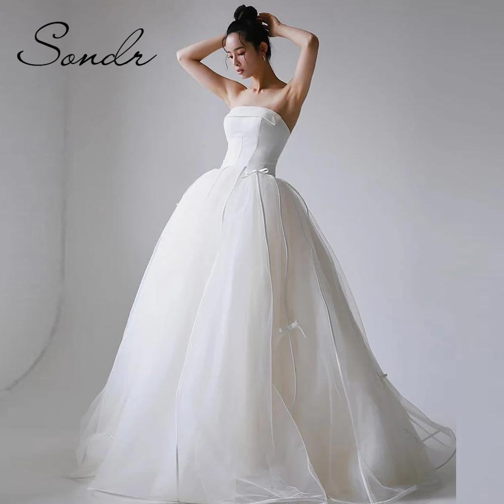 Sondr Koreanische Brautkleider 2025, trägerlose Schleife, luxuriöses Brautkleid, individuell gestaltet, A-Linie, Korsett-Rücken, selbsthochzeitskleid, Fotoshooting