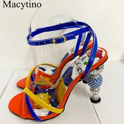 Summer Rhinestone Gourd Heel Design Ladies High Heel Sandals Round Toe Weird Heel Fashion Party High Heel Sandals