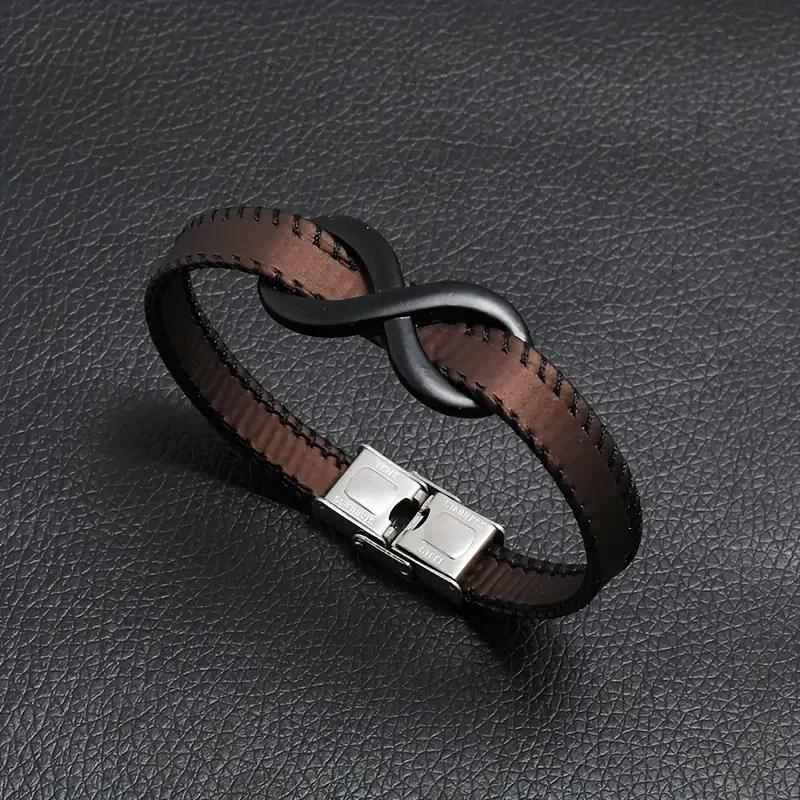 

1 Pcs Men Hand woven Leather Black Stitching Bracelet Stylish Stainless Steel Infinity Symbol 8 Bangle Detachable Jewelry Gifts