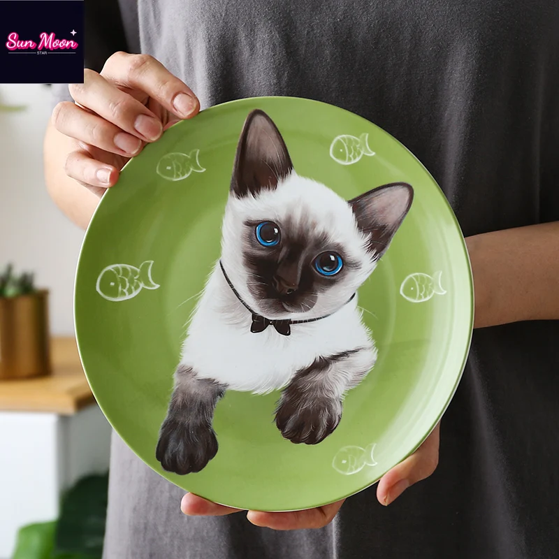 

Pet Ceramic Tableware Siamese Cat Bone China Plate Household Dish Creative Cute Decorative Hanging Plate Dim Sum Western Dish