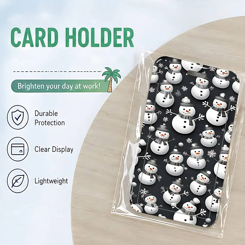 Christmas Snowman ID Card Holder Cute Badge Holder PVC Card Cover With Clear Window For Student Office Bus Card