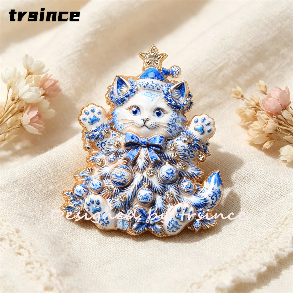 Vintage Christmas Teddy Bear Brooch Rhinestone Enamel Lapel Pin Cute Bear Xmas Tree Candy Cane Brooch Women Suit Accessories view 6