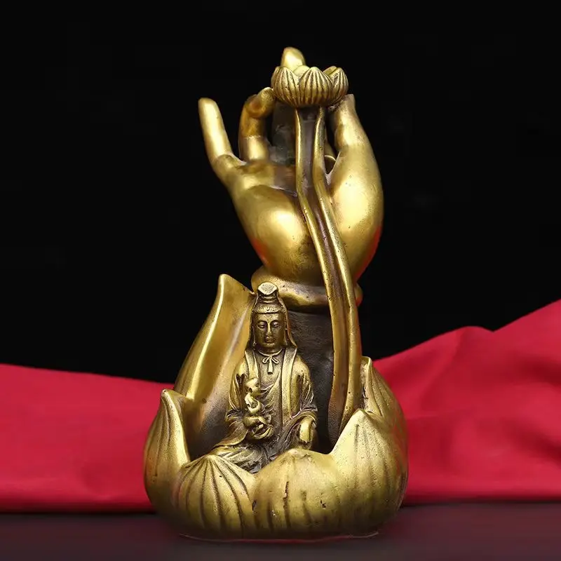 

Pure Copper Heart Sutra Bergamot Guanyin Backflow Incense Burner Offering Ornament