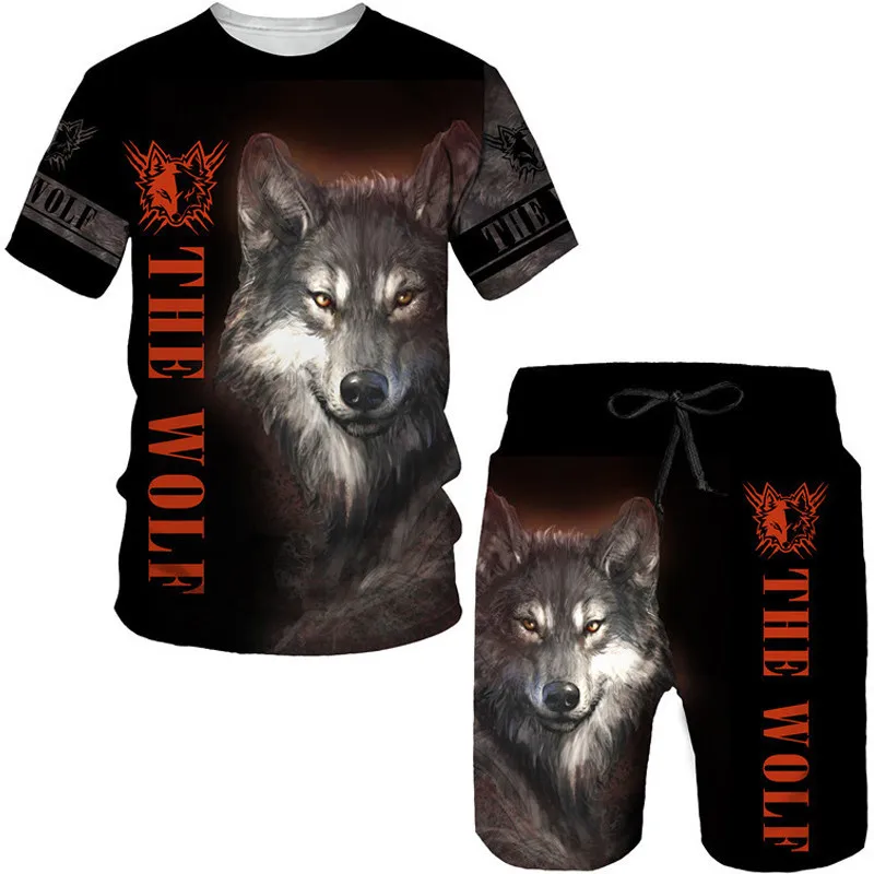 Ensemble t-shirt et pantalon à manches courtes pour hommes, survêtements College en 3D Animal Wolf, olympiques à la mode, vêtements respirants