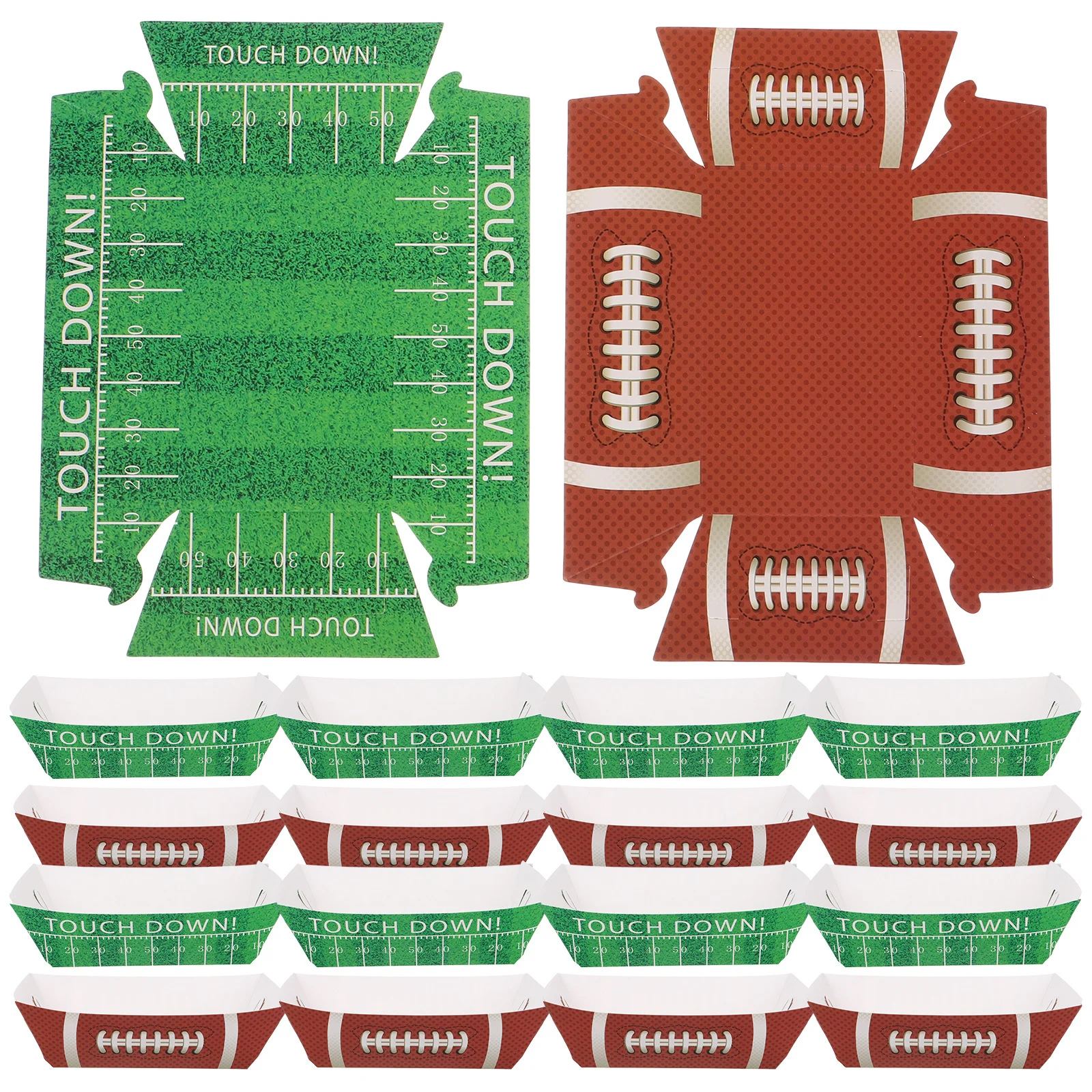 

20pcs Hot Dog Box Football Themed Disposable Serving Boats Waterproof Oilproof For Snacks Fries Chicken Tenders Birthday Party