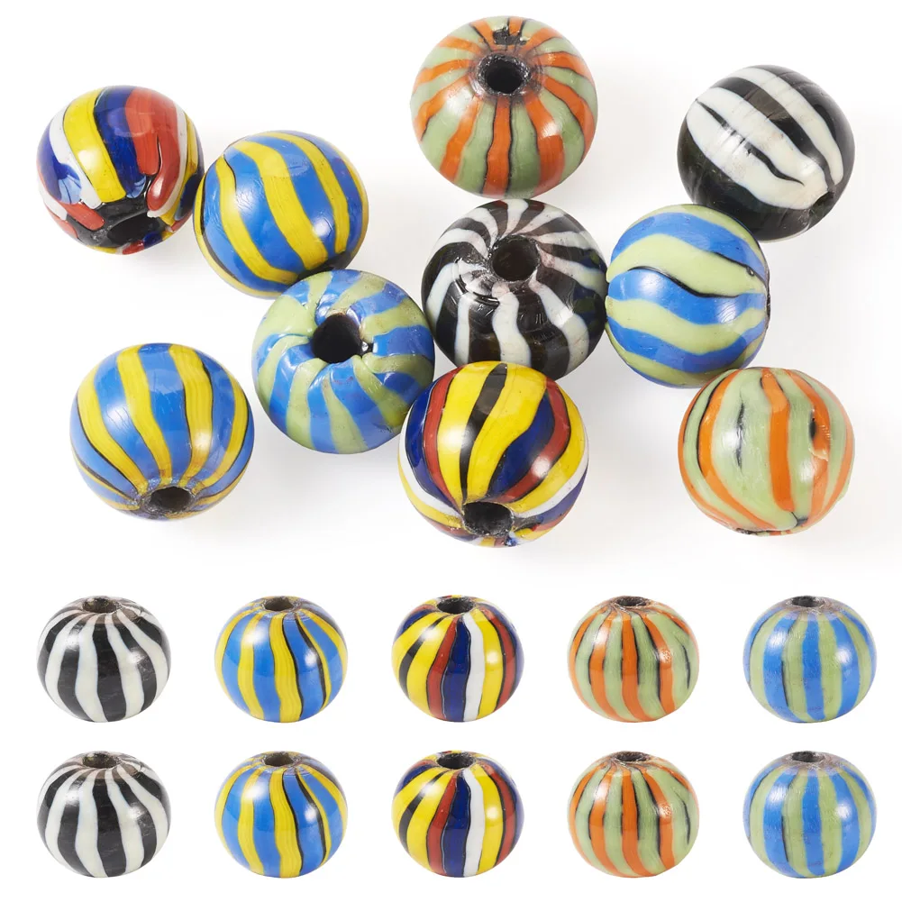 10Pcs 18-20mm Round Nepalese Lampwork Beads Double Hole Vintage Handmade Loose Bead for DIY Bracelet Necklace Jewelry Making