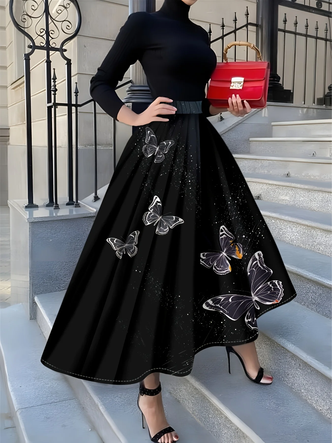 

Юбка с принтом и вышивкой в виде бабочек, повседневный стиль, подходит для всех сезонов.