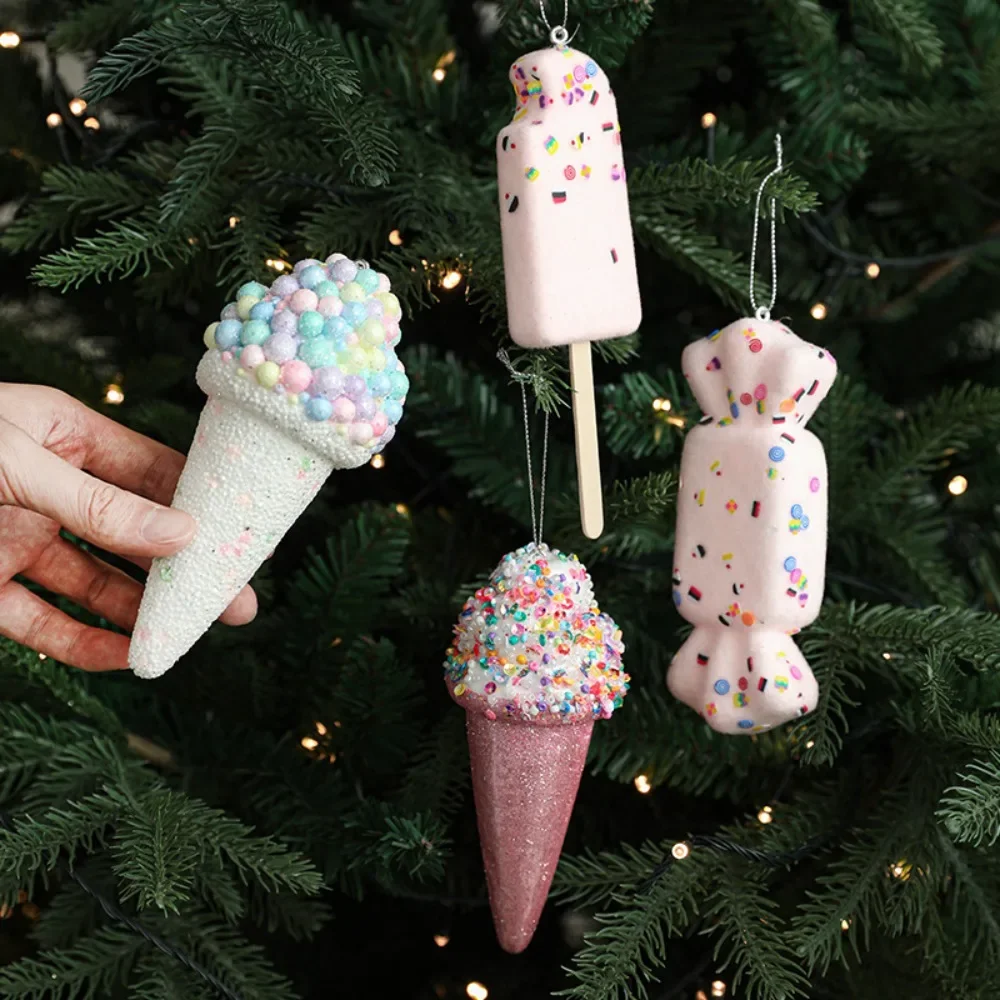 2024 Creative Christmas Hanging Cute Ice Cream Pendant Navidad 2025 Christmas Decor Xmas Tree Decor New Year Gift Toys