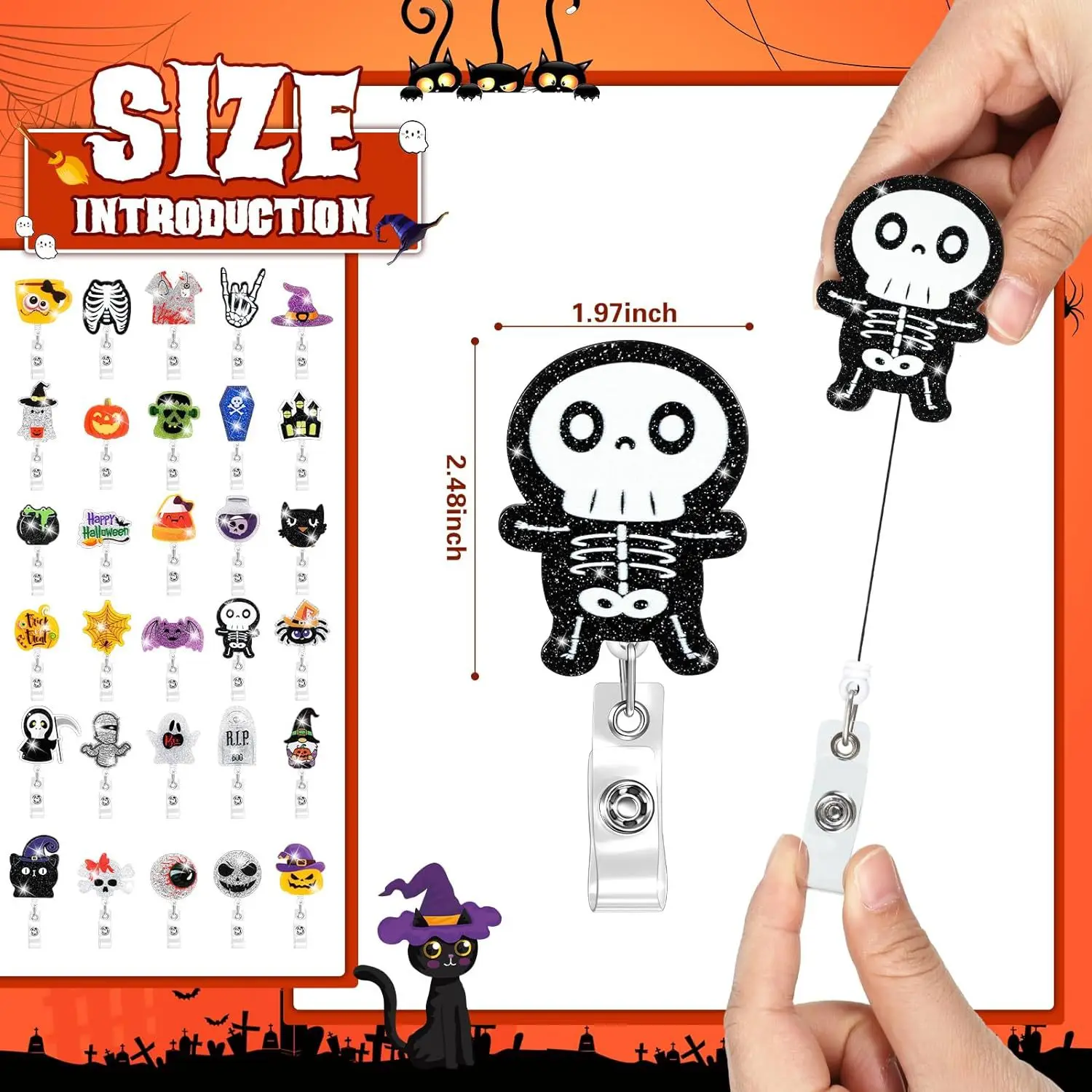 2026 New Design 1 Piece Shiny Acrylic Retractable Nurse Badge Reel Anime Halloween Style Name Tag ID Card Holder  Keys Lanyard