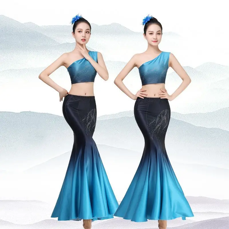 Updated Dai Ethnic Dance Performance Dancing Skirts Dancer Dress Set Costumes Two Sets Folk Style Dress Peacock Dance Costume