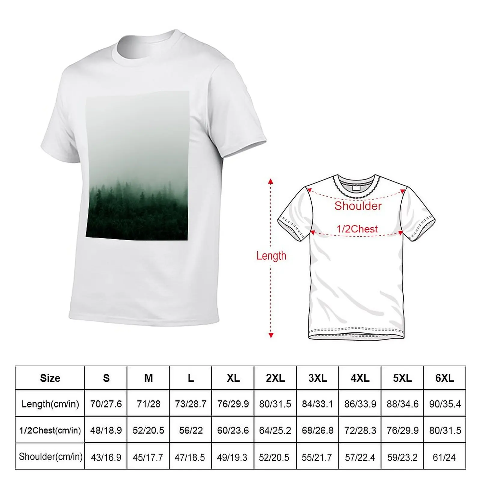 Misty Mountain Forest in the Rain T-Shirt Casual Basic Short Sleeve T-Shirt