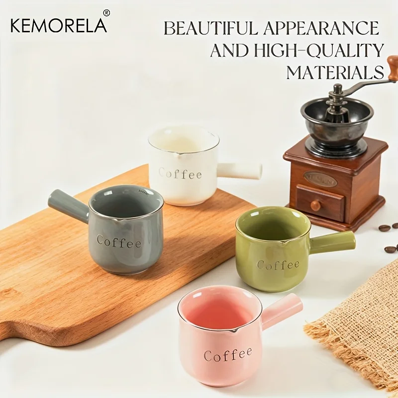 KEMORELA 1/2PC 3oz/90ml Ceramic Measuring Cups Pink/Gray Espresso Extraction Cup Transfer Cup Milk Cup With Scale Kitchen Tools