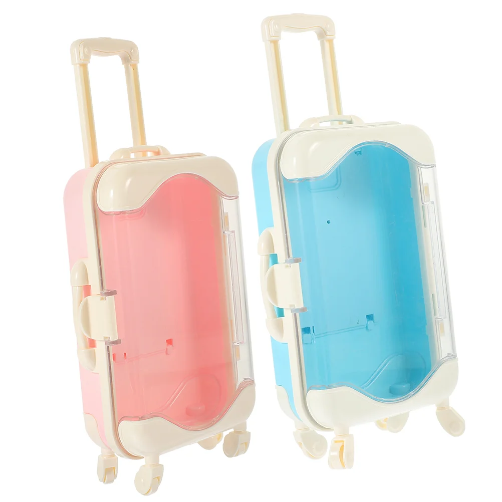 2 Pcs Mini Suitcase Miniature Travel Children’s Toys House Luggage for Playing Furniture Plastic Small Accessories