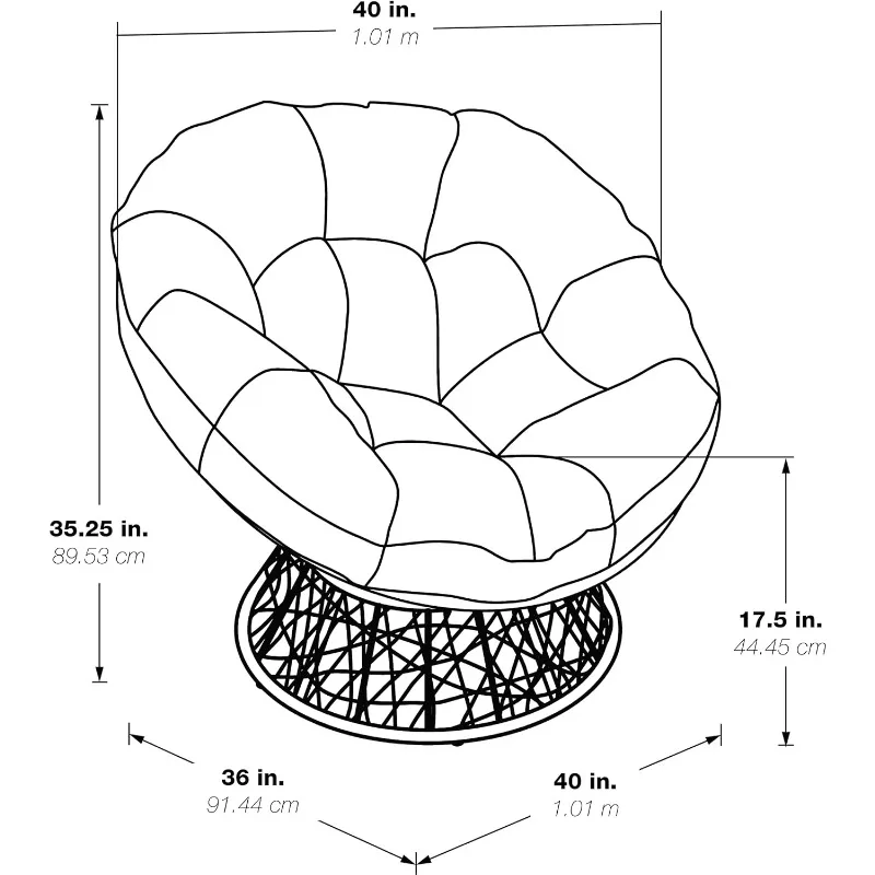 Wicker Papasan Chair with 360-Degree Swivel, Grey Frame with Red Cushion,40” W x 36” D x 35.25” H