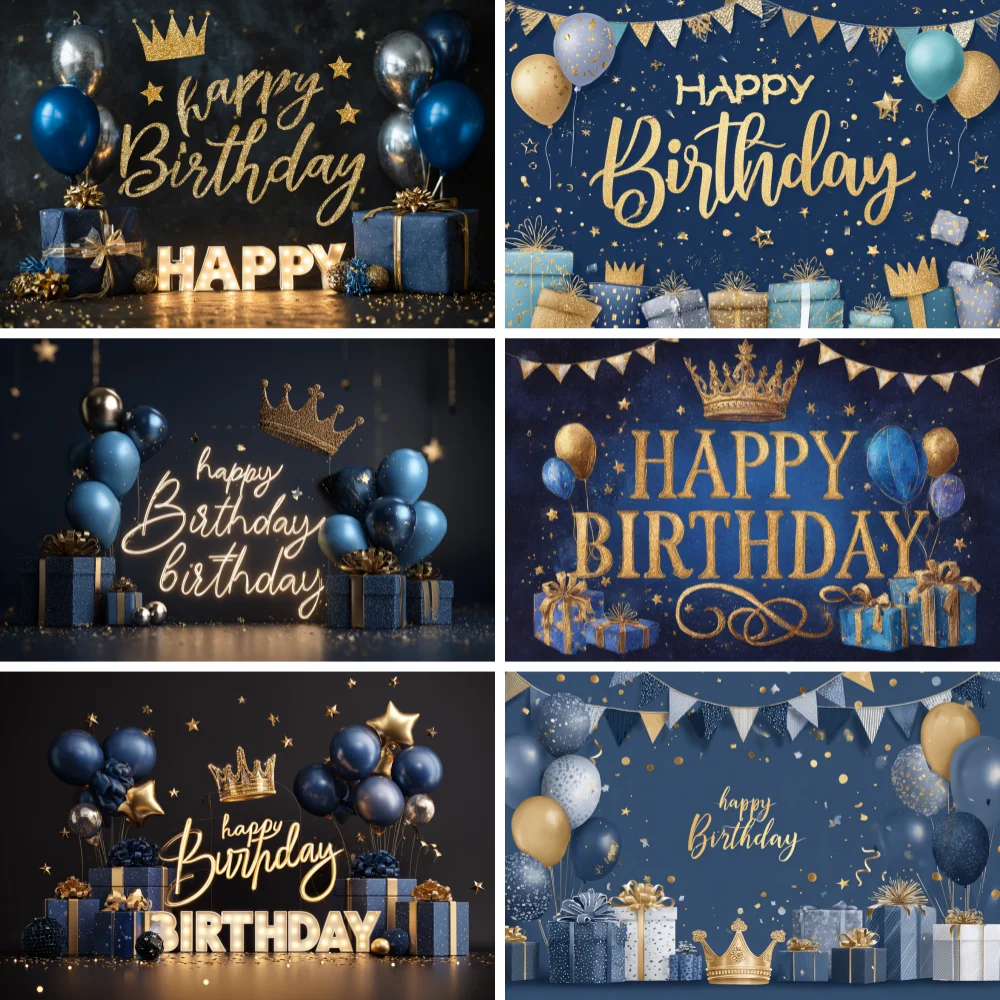 

Happy Birthday Decoration Backdrop 3DBirthday Blue Balloon Theme Birthday Party Decor Supplies Banner Photography Backdrop