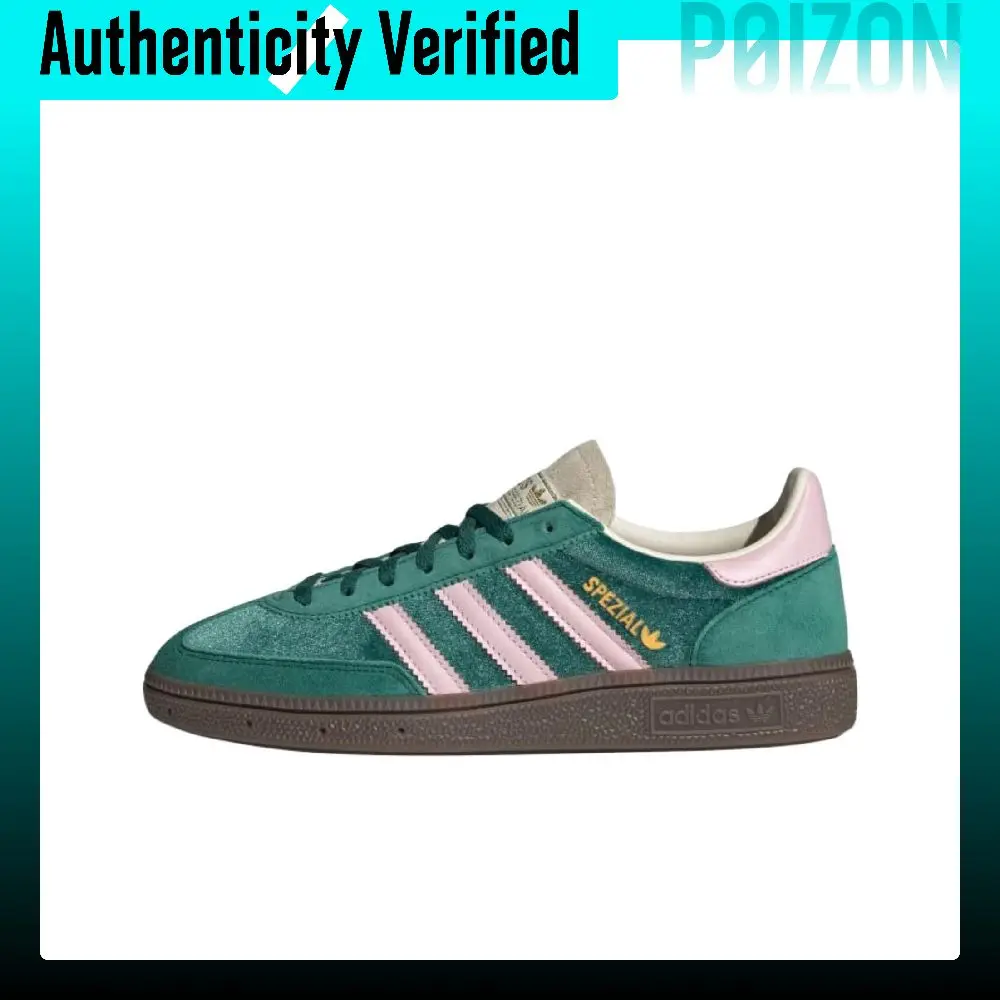 Adidas Originals HANDBALL SPEZIAL Synthetic Leather, Split Cow Leather Low top Skateboard Shoes Women's Green Pink JI2648