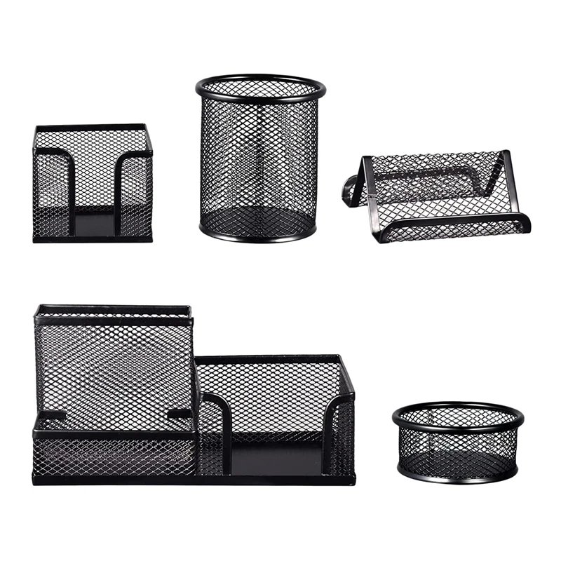 

NEW-5 Pcs Mesh Desk Pen Organizer Set - Round Pen Organizer For Desk, Pen Holder Set, Pen Desk Organizers And Storage