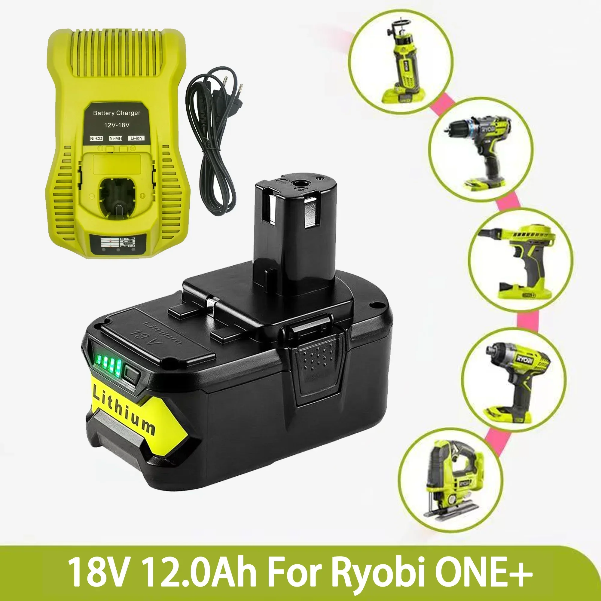 

For 18v RYOBI 12800mAh P108 18V One+ Plus Battery 18 Volt Lithium-Ion Power Tools P104 P107 RB18L50 RB18L20 P108 Ryobi Replace