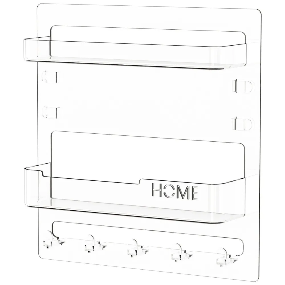 Self Stick Wall Mount Shelf 9.5x9.1in Plastic Wall Organizer Shelf With Cable Clips With Hooks Wall Storage Shelf Home Office