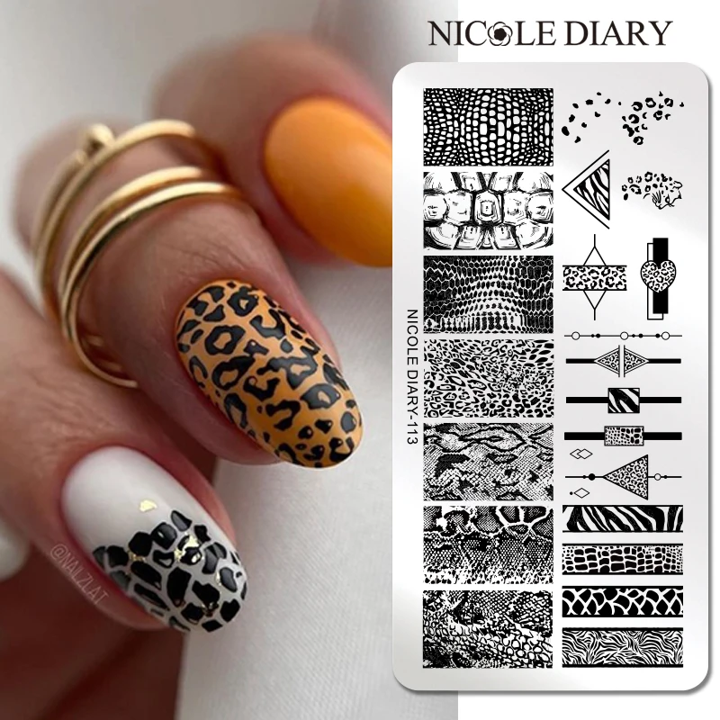 NICOLE DIARY Nail Stamping Plates Tiger Zebra Leopard Print Animal Image Stainless Steel Stencil Nail Art Stamp Template Texture