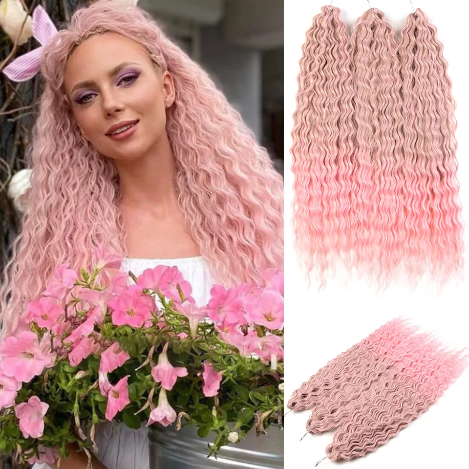 Ariel Hair Synthetic Twist Crochet Curly Hair 24 Zoll Water Wave Braid Hair Ombre Blonde Brown Deep Wave Flechten Haarverlängerung – Detail 2