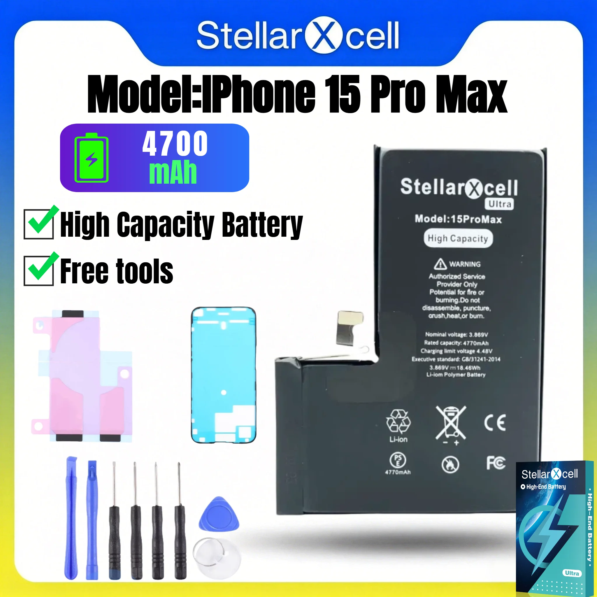 StellarXcell Ultra-Akku für iPhone, Versand aus Deutschland, für iPhone 7 8 X XR XS XSMAX 11 12 13 14 15 Mini Plus Pro Promax Hochleistungsakku Hochwertiger Akku iPhone-Akku-Ersatz mit kostenlosen