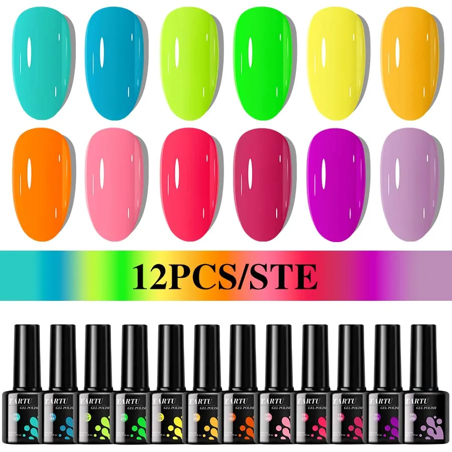 Il set di smalti gel gel gelatinosi glitter da 12 colori include colori semipermanenti kaki, viola, bianco, rosso, blu, verde e rosa