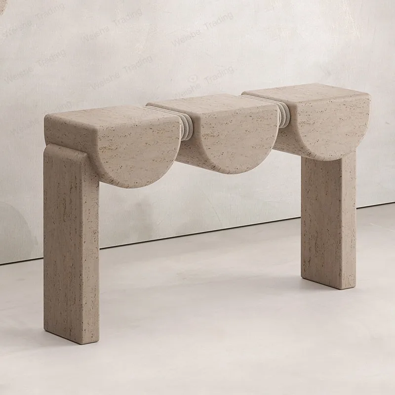 Wabi Sandy Wind Natural Travertine Entrance Table High-end Villa Hotel Entrance Corridor End View Desk Modern Art Display Table