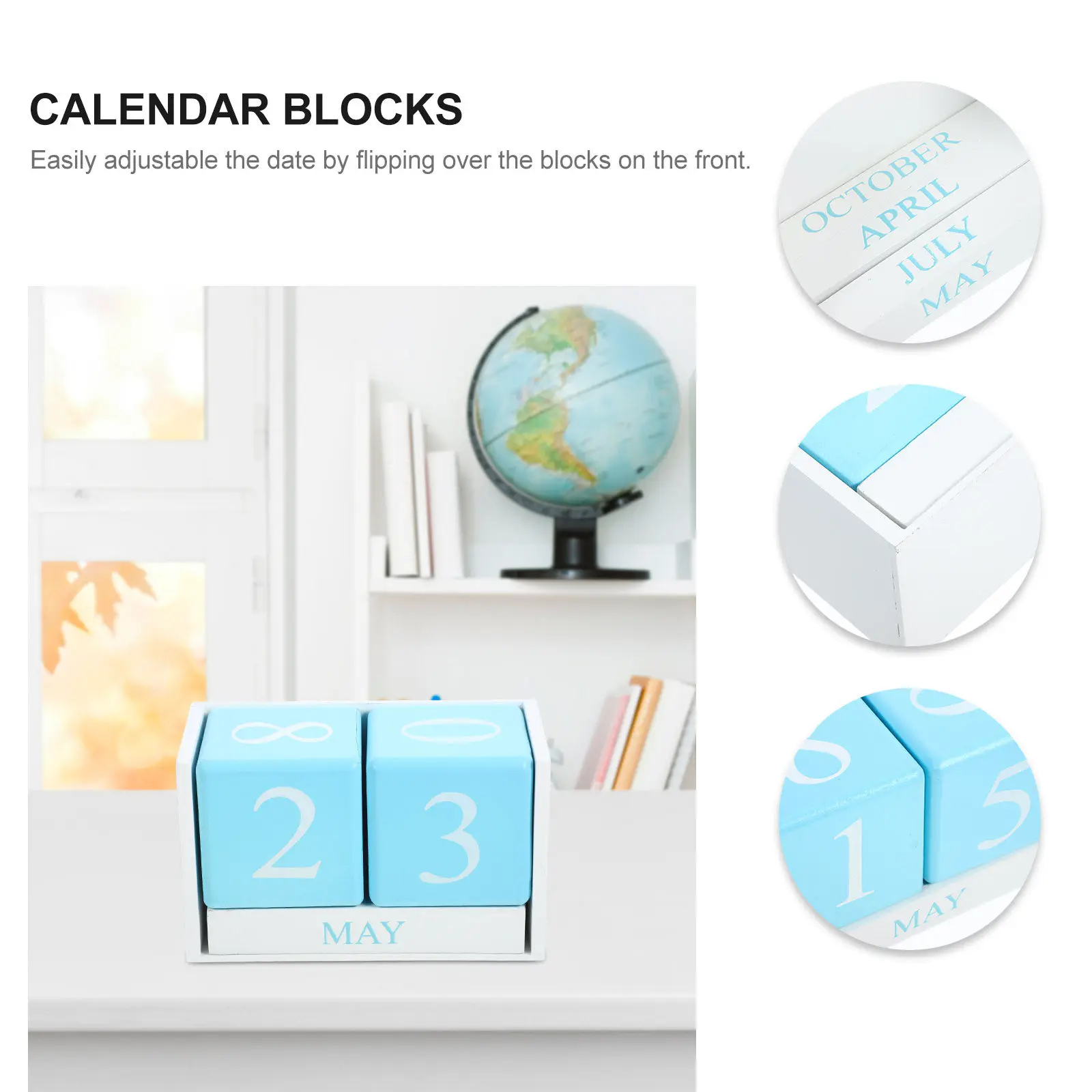 Stylish Wooden Tabletop Calendar Perpetual Block Calendar for Desk Decor Reusable Date Month Home School