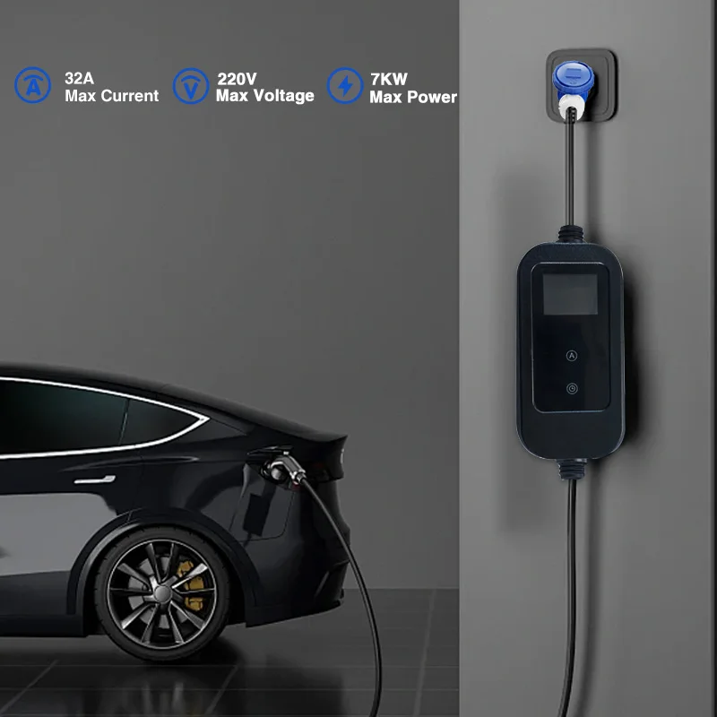 Carregador EV portátil para veículo elétrico Tesla, Wallbox de carregamento ajustável, CEE Plug, EVSE 3 X Y S, 3.5KW, 7KW