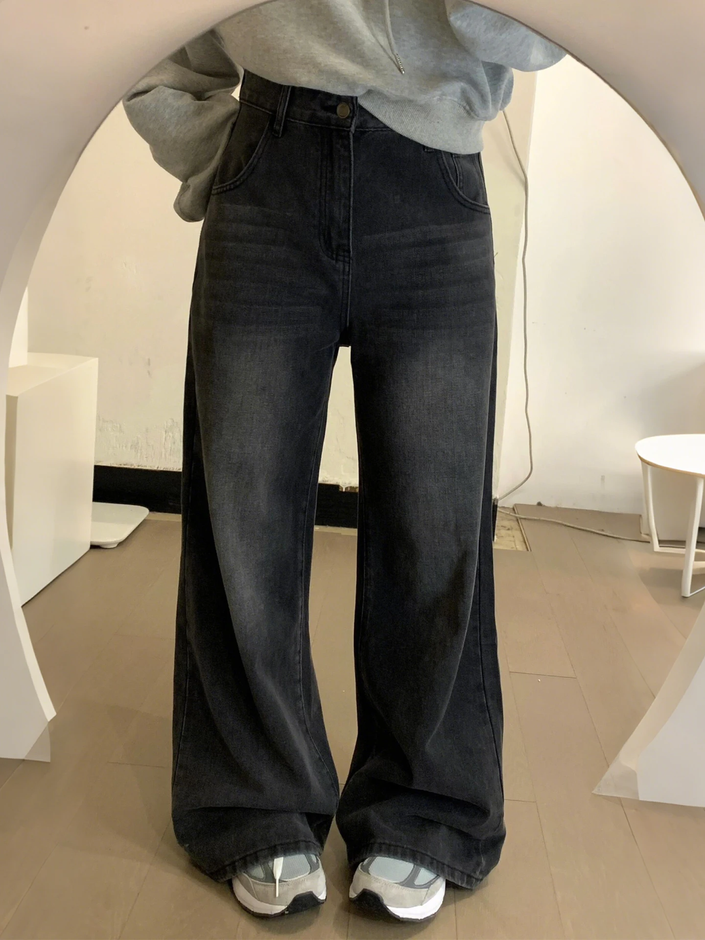 

Джинсы с высокой талией, широкими штанинами и прямым кроем, больших размеров, женские, свободного кроя, утягивающие, универсальные, длиной в пол