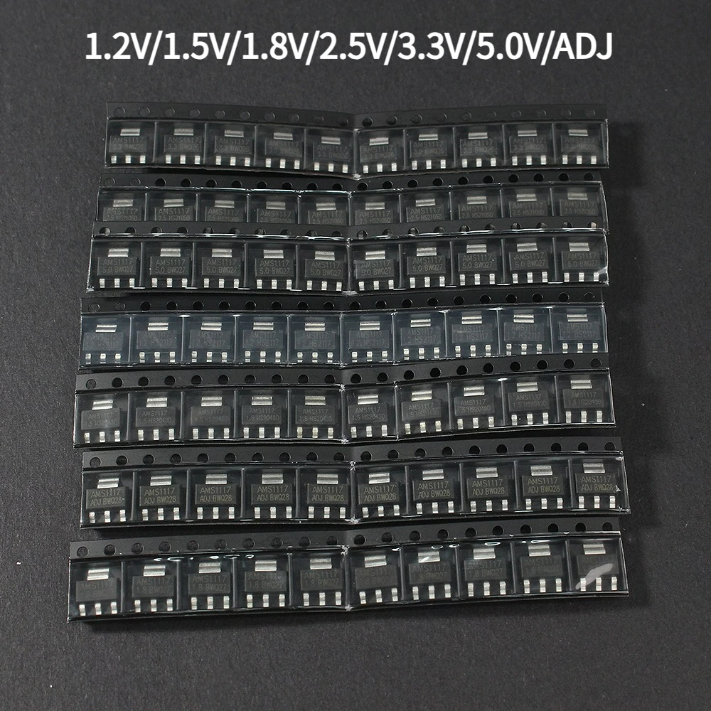 70 unids/lote AMS1117 3,3 V 1,2 V 1,5 V 1,8 V 2,5 V 3,3 V 5,0 V ADJ 7 valores x 10 Uds Kit regulador de voltaje