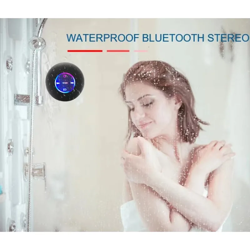 BTS07 Light Emitting Diode Wireless Bluetooth Speaker Portable Waterproof Sucker Mini Shower Speaker