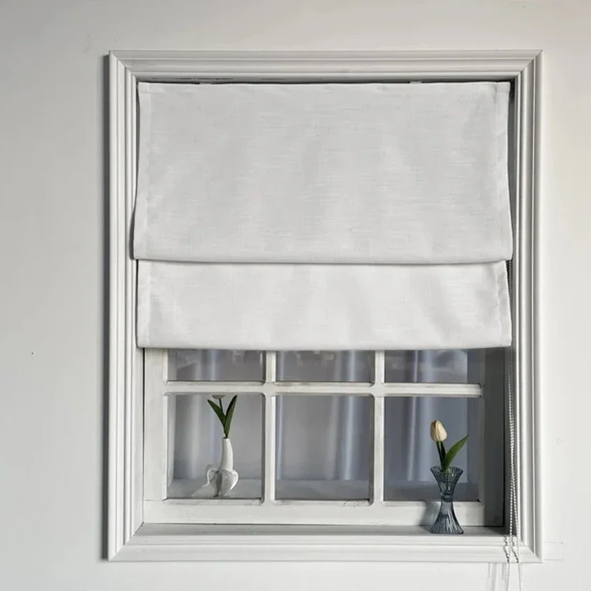 

Modern Cotton Linen White Color Motorized/Cord Flat Roman Shade With Hardware Included Custom Window Curtains For Living Room