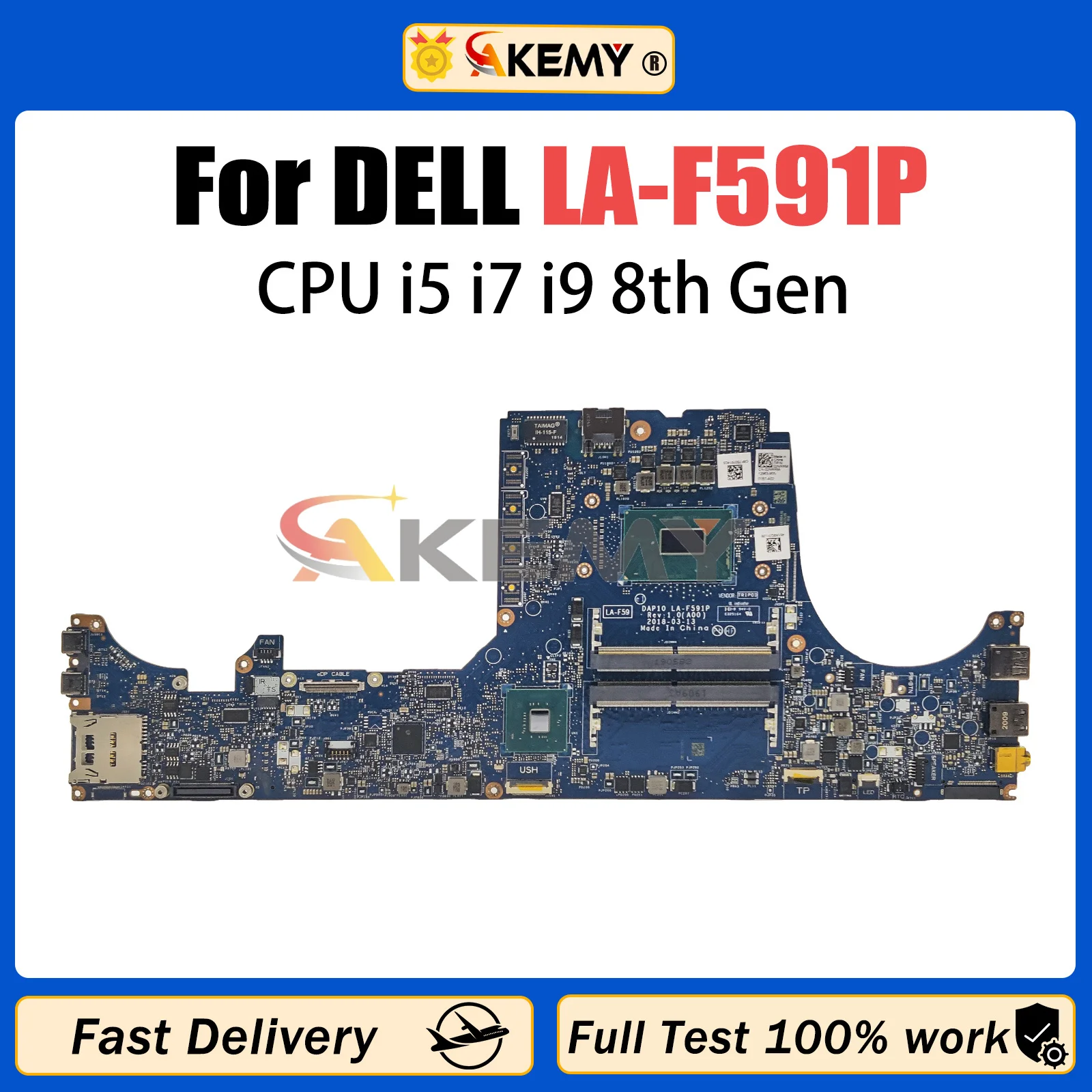 AKEMY LA-F591P For Dell Precision 7530 Laptop Mainboard CN-02NRRM 2NRRM Notebook Motherboard with E-2176 E-2186 I5 I7 I9 8th CPU