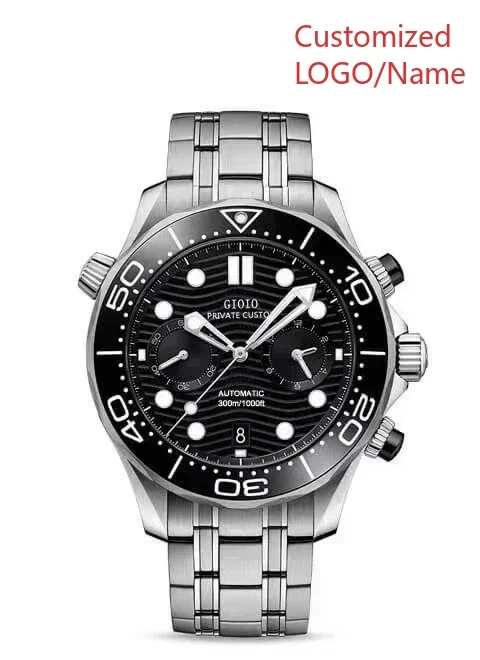 44mm 남성용 쿼츠 크로노그래프 시계 야광 고무 블랙 블루 세라믹 로즈 골드 스테인리스 스틸 맞춤형