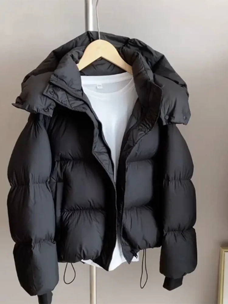 

Warmth Ultra-Thick Black Hooded Cotton Jacket Short Style Commute Simple Style Women's Fashion Outerwear Coat for Autumn Winter