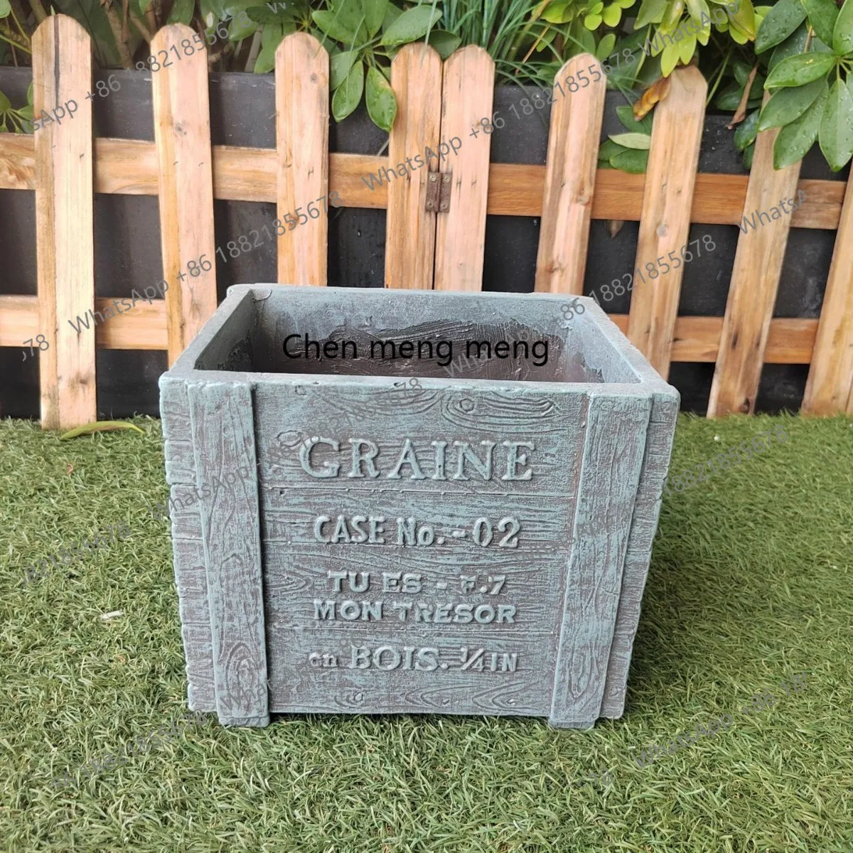 

European French wood grain series blue flower pot small planting balcony terrace potted plant