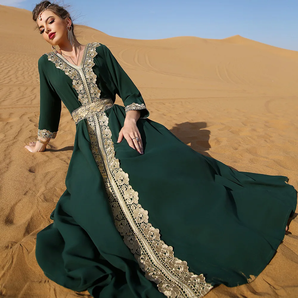 Robe longue brodée en dentelle pour femmes musulmanes, tenue de soirée élégante, ethnique, turquie, dubaï, pakistan, Kaftan, Abaya, arabe, Maxi, Ramadan