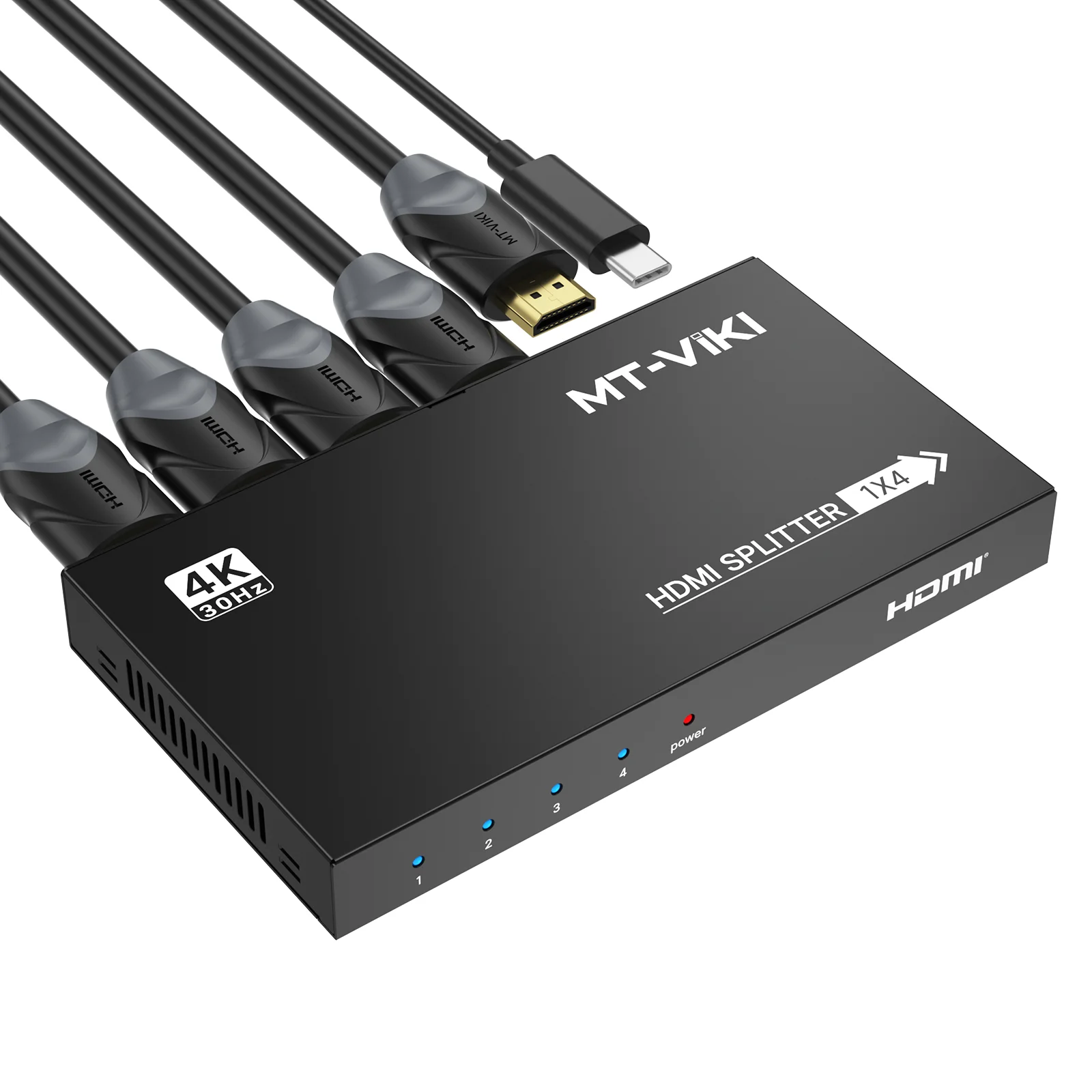 Slim 4K 30Hz HDMI Splitter 1 In 4 Out W/ USB C Power Cable, MT-VIKI Available For 1x2 1x4 1x8 1x16