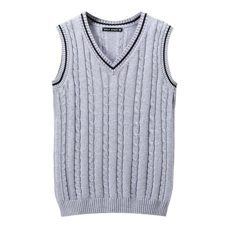 

Men Spring Hot Sale Sweaters Vests Autumn Hot Sale Sleeveless 100% Cotton Knitted Waistcoat Stretch V-Neck Pull Jumpers Tanks