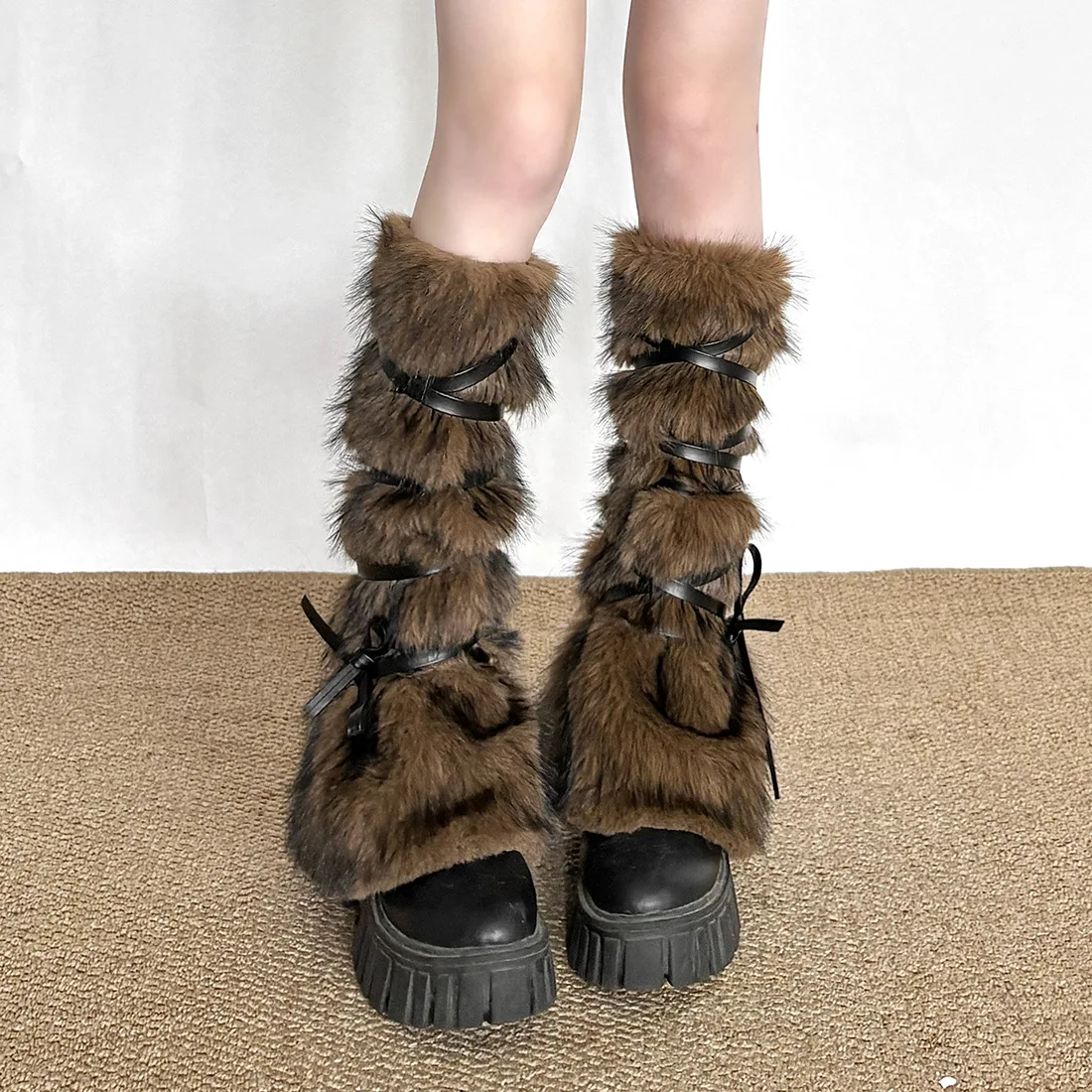 Autumn Winter Y2k Faux Fur Leg Warmer Hot Girl Harajuku Furry Boots Cover Sock Vintage Women Jk Punk Hip Hop Cosplay Accessories